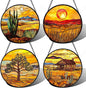 DASTOLL Stained Glass Window Hanging 4 Pcs Set Desert Sunset Theme Landscape by DASTOLL