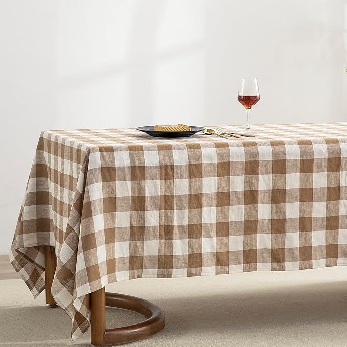 EVERLY 100% Yarn-Dyed Linen Rectangle Tablecloths 60x132Inches for Dining,Buf...
