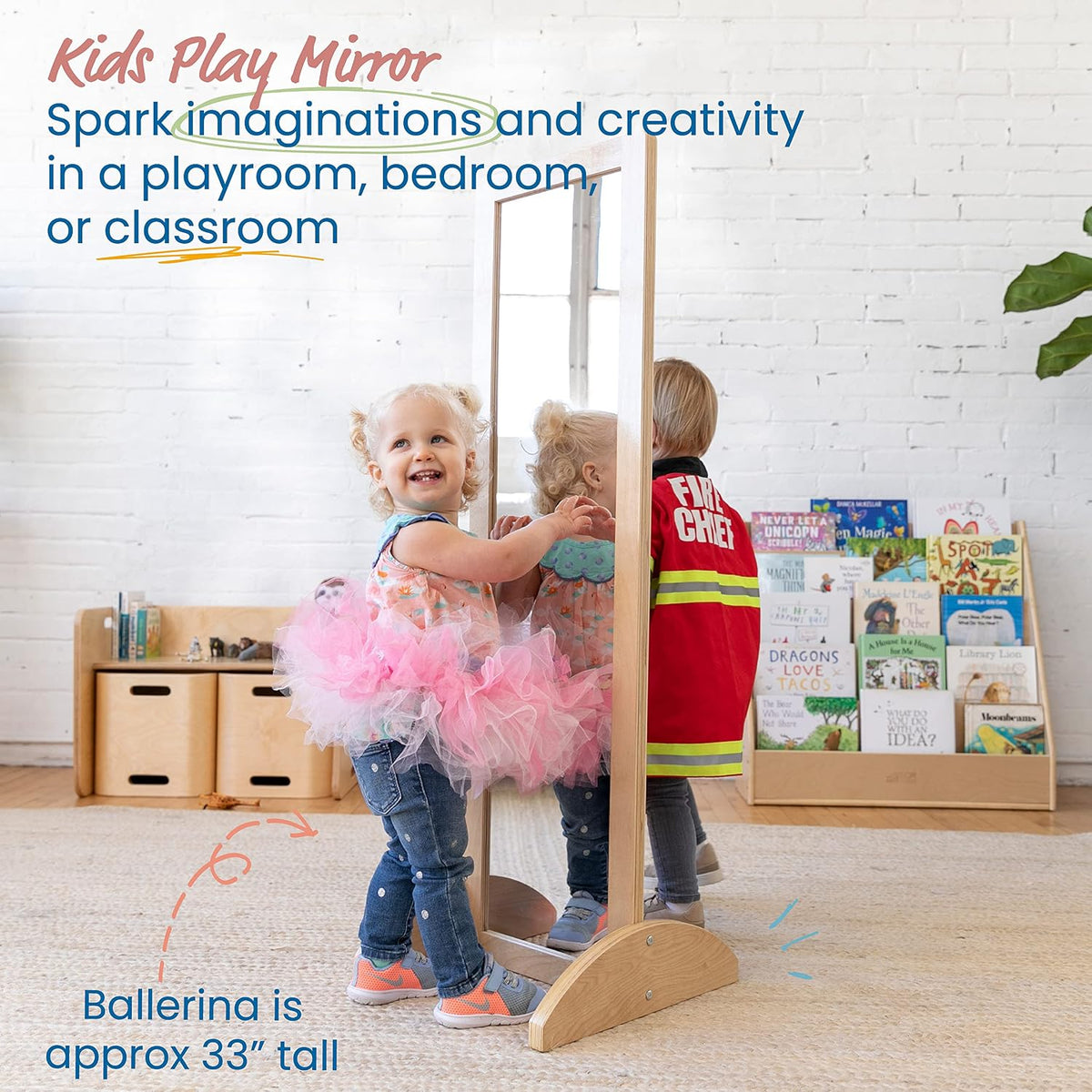 ECR4Kids Double-Sided Wooden Bi-Directional Mirror, Montessori, Natural | Durable birch, GREENGUARD Gold Certified, shatter-resistant mirror, anti-tip feet, vertical & horizontal use, classroom/home