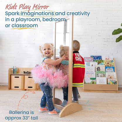 ECR4Kids Double-Sided Wooden Bi-Directional Mirror, Montessori, Natural | Durable birch, GREENGUARD Gold Certified, shatter-resistant mirror, anti-tip feet, vertical & horizontal use, classroom/home
