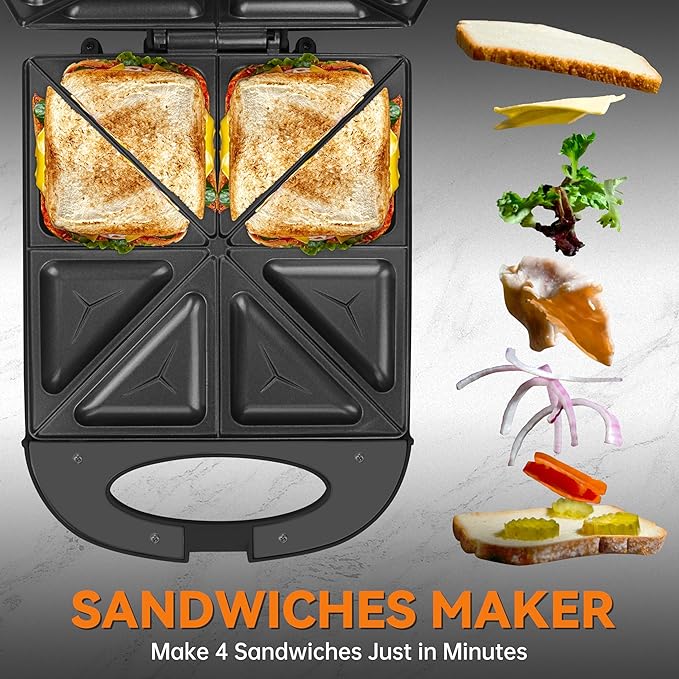 Baker’s Friend Breakfast Sandwich Maker, 4 Slices of Panini Grill Press - Image 2