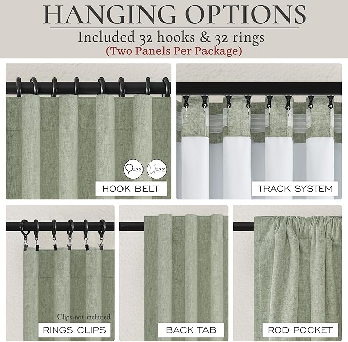 Sage Green Blackout Linen Curtains 108 Inches Long - Image 3