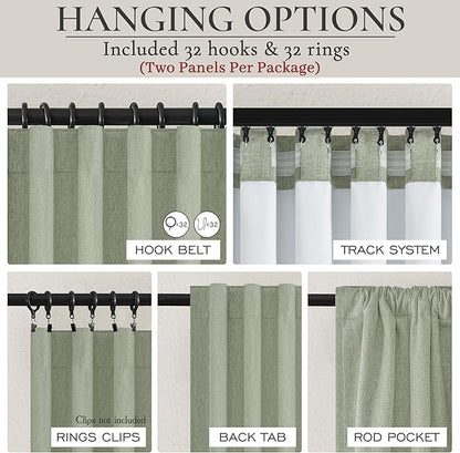 Sage Green Blackout Linen Curtains 92 Inches Long - Image 4