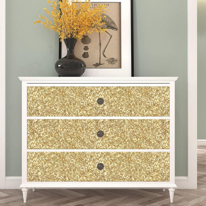 354"x17.7" Glitter Wallpaper Stick and Peel for Bedroom Gold Wallpaper Gold Glitter Wall Paper Removable Wall Covering for Bathroom Sparkle Contact Paper for Cabinets Chunky Sequins Vinyl