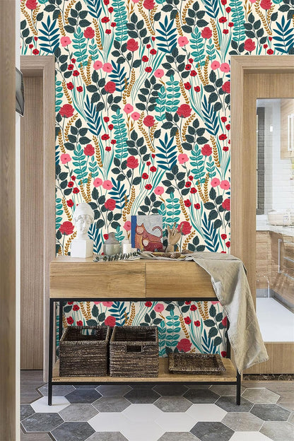 Floralplus Boho Wallpaper Peel and Stick Floral Wallpaper for Bathroom | Removable Renter Friendly Wallpaper Floral Tropical Leaf Contact Paper for Cabinet Home Decor, 17.5 x 118 in