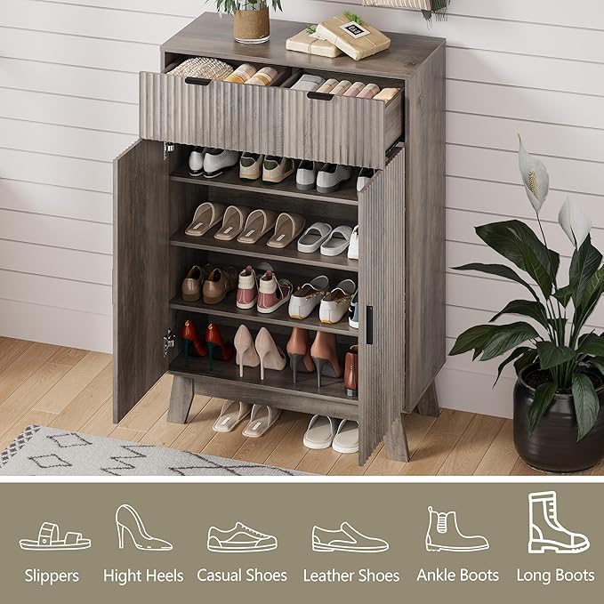 Shoe Cabinet Storage for Entryway, 4 Tier Fluted Shoe Storage Cabinet - Image 4