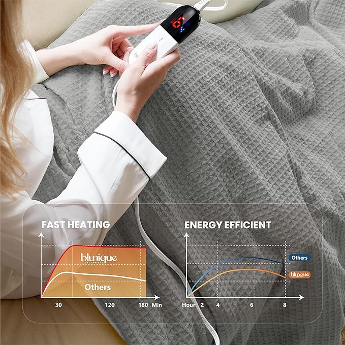 Heated Blanket Electric Throw Waffle, 50x60 Inches Sherpa Fleece Fast Heating - Image 4
