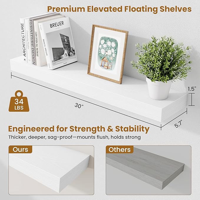 Fun Memories Floating Shelves 30 Inch, Wall Mounted Wood Shelf Set of 2 - Image 2