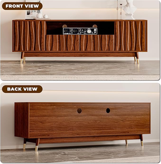 ATJafurn 66‘’ Brown Walnut Finish TV Stand - Image 3