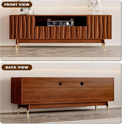 ATJafurn 66‘’ Brown Walnut Finish TV Stand - Image 3