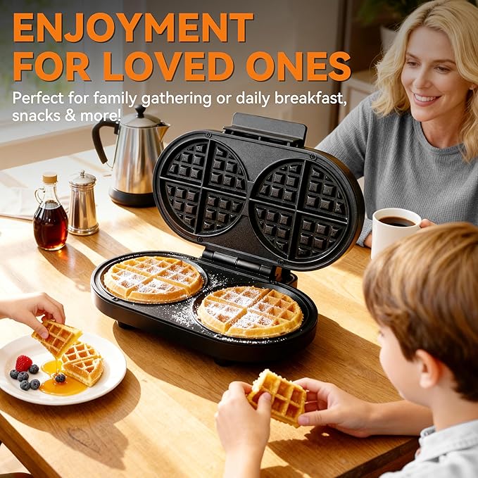 Baker’s Friend Double Belgian Waffle Maker Thick, 2 X 6” Round Waffle Maker - Image 3
