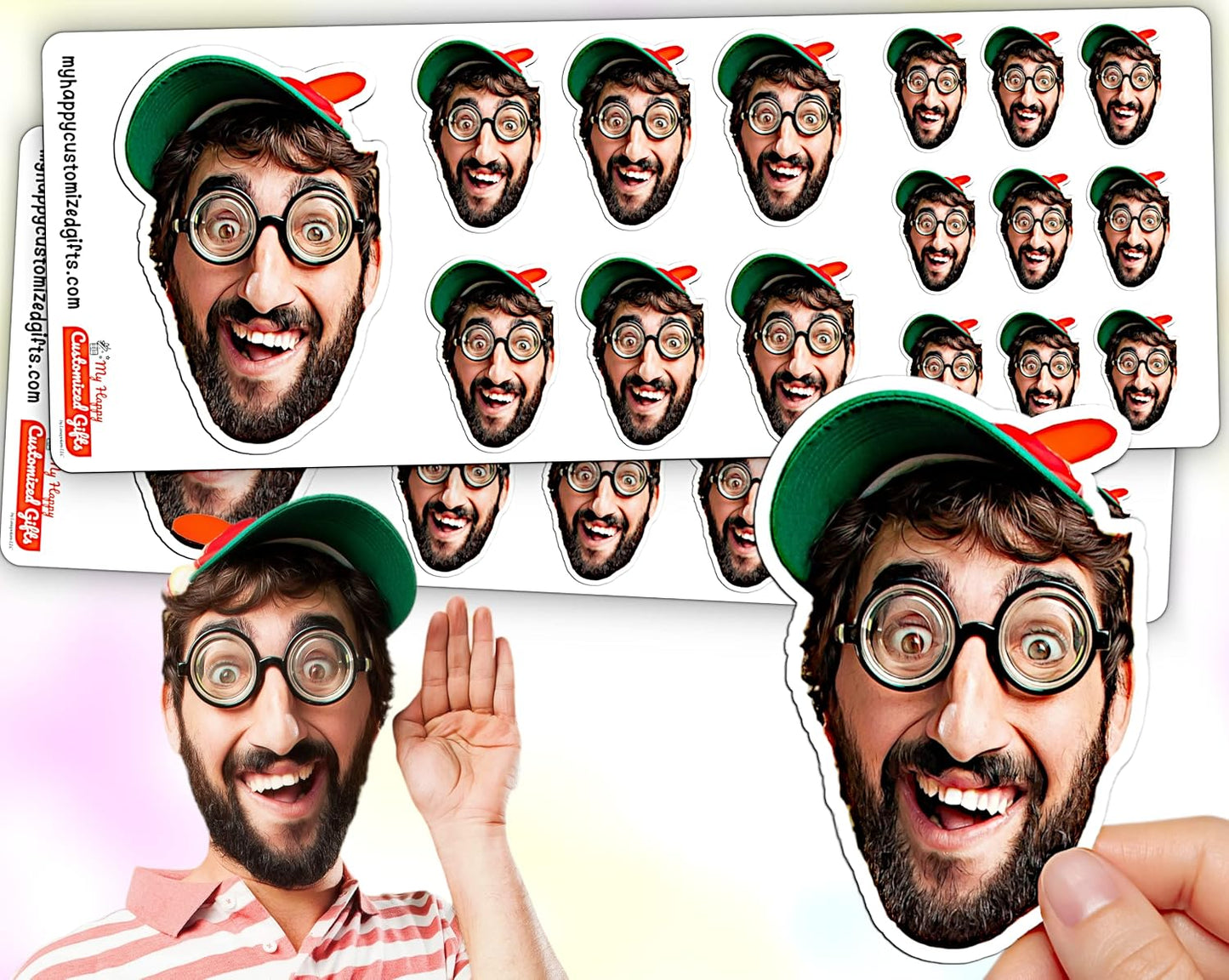 Personalized Funny Face Picture Decals, Portrait | Your Sheet with Face Stickers, Customized, Waterproof, Funny Photo Stickers, Fancy Gift Idea