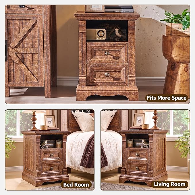 T4TREAM Farmhouse Nightstand Set of 2, Wooden End Table w/Roman Column - Image 4