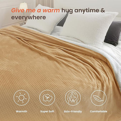 Heated Blanket Electric Blanket Queen Waffle, 84x90 Inches Dual Controllers - Image 4