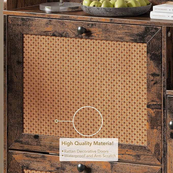 Rattan Wooden Shoe Cabinet, Freestanding 3-Flip Drawer Shoe Storage Organizer - Image 7