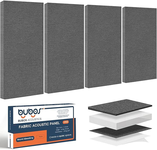 BUBOS 4 PCS Fabric Acoustic Panels, 23.6''x11.8''x2'' Sound Proof Panels by BUBOS