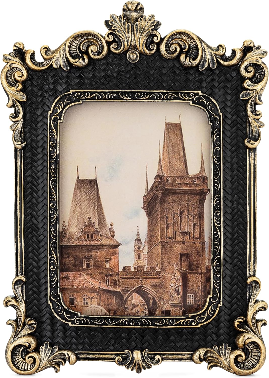 5x7 Picture Frame - Gothic Vintage European Design, Antique Baroque Style Photo Frame for Wall Hanging, Tabletop Display, and Home Decor (Black)