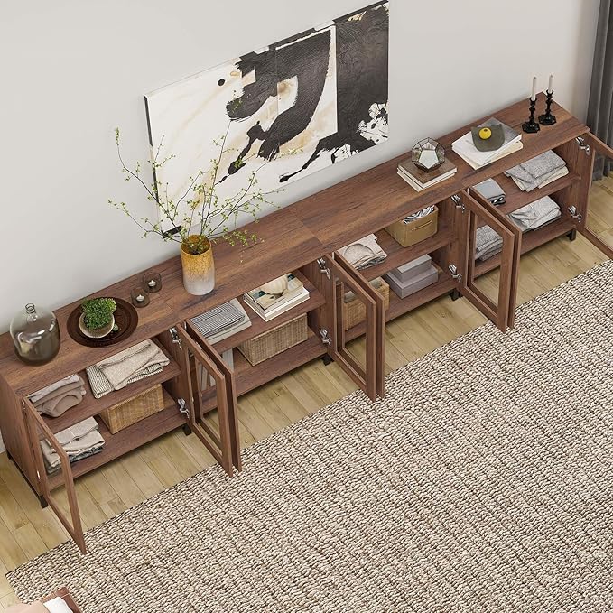 WAMPAT Modern TV Stand with Glass Doors - Image 5