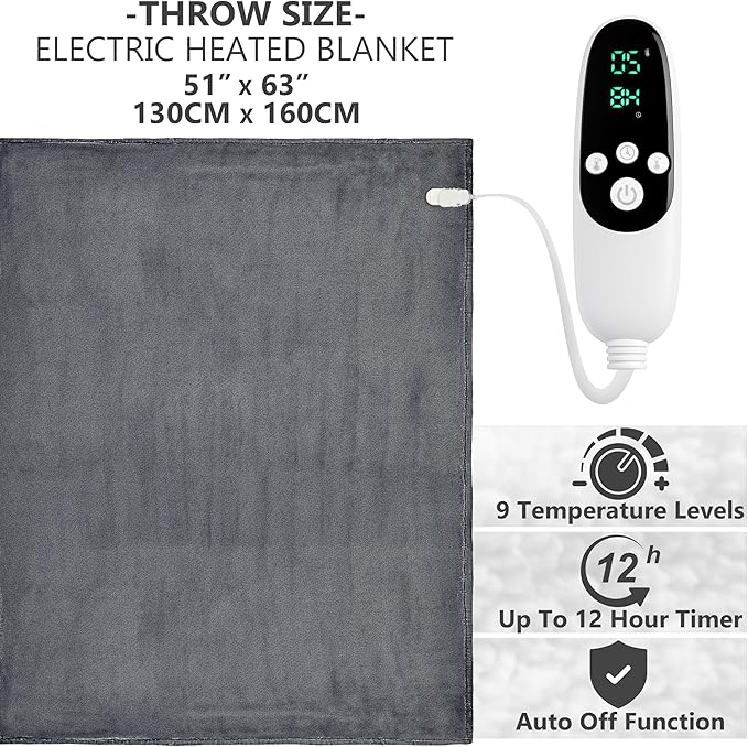 Heated Blanket Electric Luxurious Fleece Throw Blanket, 9 Heat Settings & 12H - Image 2