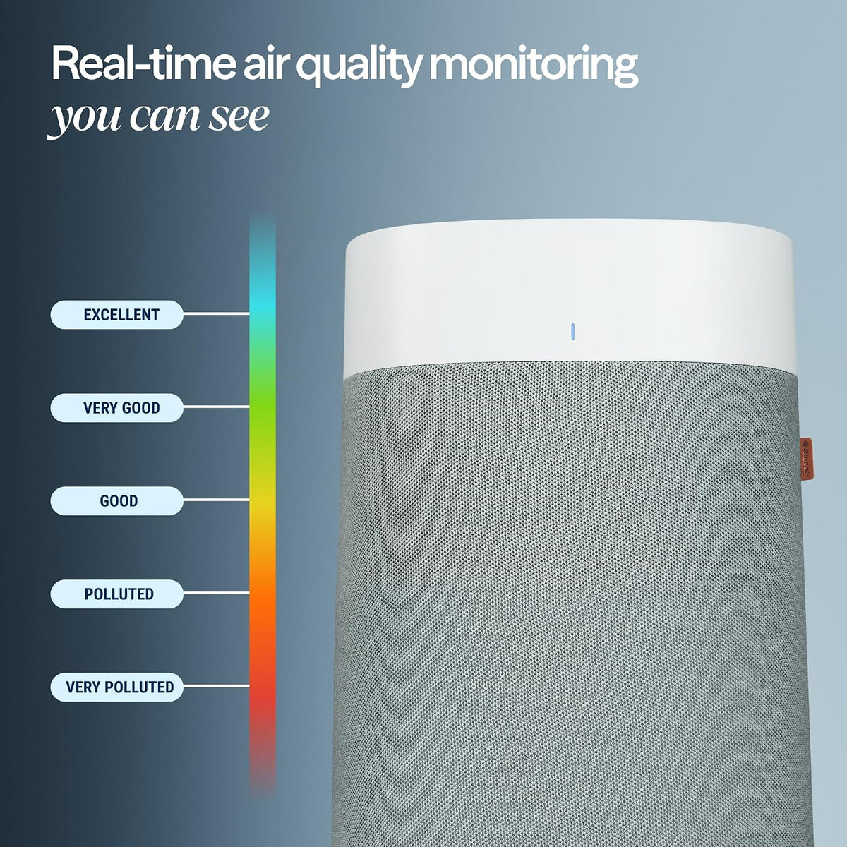 blueair air purifiers for home large room up, front angle view