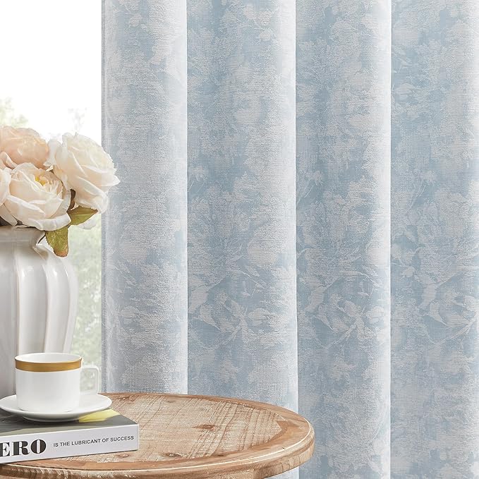 Beauoop Blue Floral Jacquard Blackout Curtains 72 Inches Long 2 Panels by Beauoop