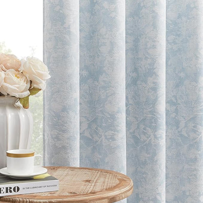 Beauoop Blue Floral Jacquard Blackout Curtains 72 Inches Long 2 Panels by Beauoop