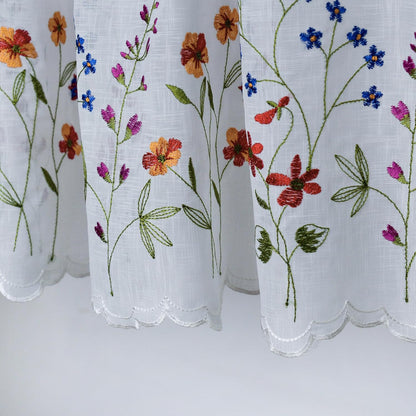 027 2 Pack Floral Embroidery Pastoral Style Valance, White Sheer Flowers Valances,Window Treatment for Kitchen,W60XL18 inch (Wild Flower)