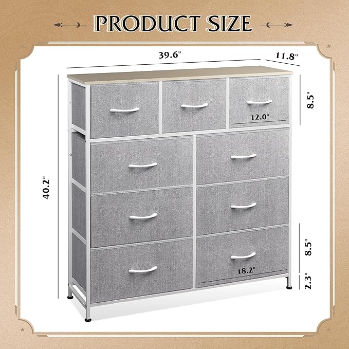 WLIVE 9-Drawer Dresser, Fabric Storage Tower - Image 3