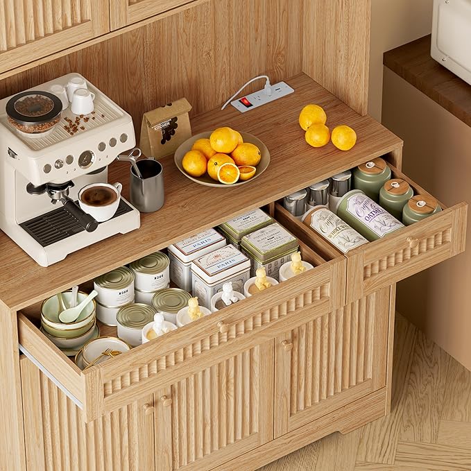 Pantry Cabinet with Charging Station and Light, Tall Kitchen Pantry Storage - Image 7
