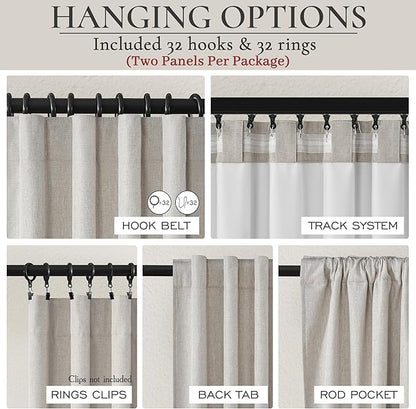 Pleat Linen Blend Room Darkening Curtains 92 Inch Length 2 Panels Set - Image 3