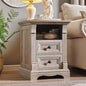 Farmhouse Nightstand with Charging Station, Wooden Side Table w/Roman Column by T4TREAMFurniture