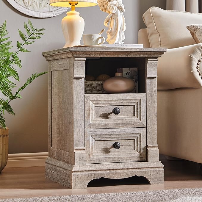 T4TREAM Farmhouse Nightstand Set of 2, Wood End Table w/Roman Column, Bedside - Image 9
