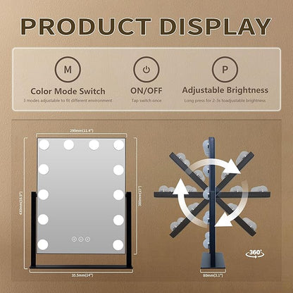 Vanity Mirror with Lights, Makeup Mirror with Lights, 3 Color Lighting Modes - Image 5