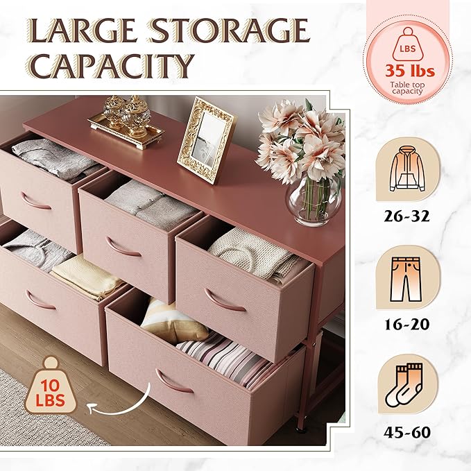 WLIVE Dresser for Bedroom with 5 Drawers, Wide Chest of Drawers, Fabric Dresser - Image 5