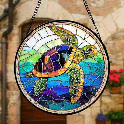 DASTOLL Stained Glass Window Hanging, Colored Turtle Ocean Suncatcher Diamond - Image 4
