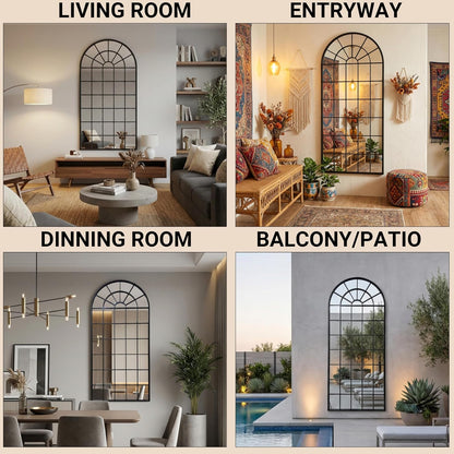 70x30Inch Large Arched Window Pane Mirror| Black Arched Mirrors for Wall & Floor | Arch Mirror Full Length for Entryway Living Room & Bedroom | Oversized Mirrors | Wall Art Decorative |Farmhouse Décor
