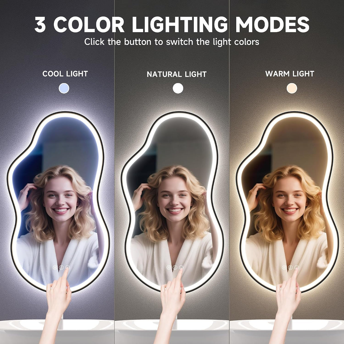 Hasipu Irregular Bathroom Mirror with Lights - 25"x45" LED Asymmetrical Wall Mirror, Abstract Modern Lighted Vanity Mirror for Wall, Anit-Fog, Dimmable, Memory, Vertical/Horizontal (Black | Asymmetrical Metal Framed, Anti-Fog, LED 3 Color Dimmable