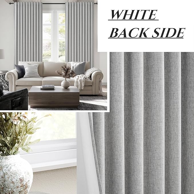 Gray Blackout Curtains 70 Inches Extra Wide Linen Curtains 84 Inch Length - Image 8