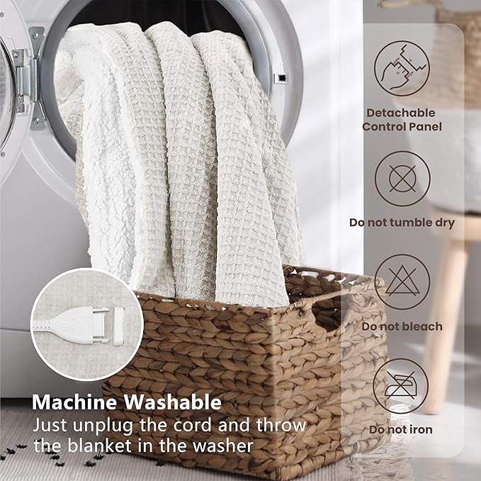 Electric Blanket King Waffle, 90x100 Inches, Dual Controllers, Sherpa Fleece - Image 10
