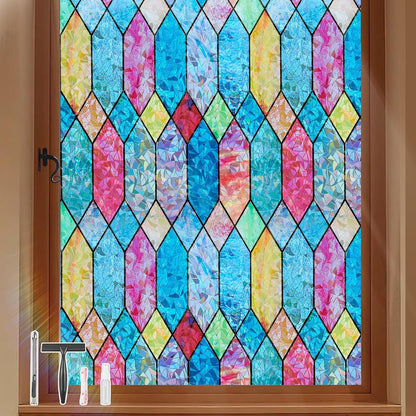 Kromapolis Window Privacy Film Stained Glass Lattice Sticker 17.5″ x 78.7″ | Rainbow Static Window Cling, Removable No Glue, UV Heat Blocking Color Decal for Bathroom Living Room Office