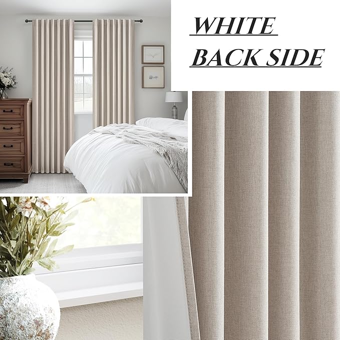 Grey Flax Extra Long Curtains 112 inch Length 2 Panels Set, Hook Belt&Rod - Image 7