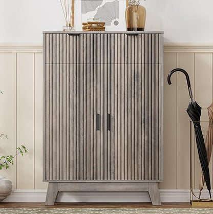 Shoe Cabinet Storage for Entryway, 4 Tier Fluted Shoe Storage Cabinet by HUANLEGO