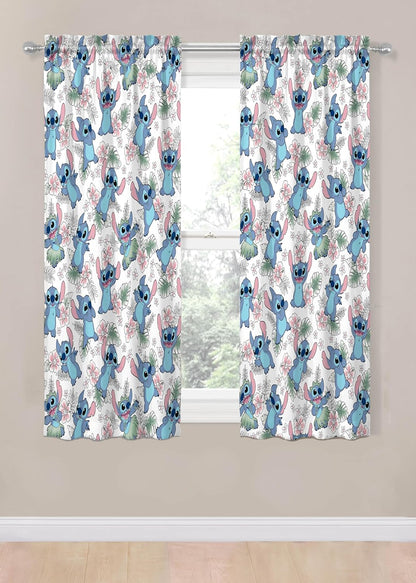 Jay Franco Window Curtains for Kids Bedroom 4-Piece Drape Set with 2 Tiebacks, Multi - Lilo & Stitch, 42" W x 63" L (Pack of 2)