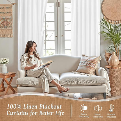 LAMIT 100% Blackout Linen Curtains, 45 Inches Linen Textured Thermal Bedroom - Image 3