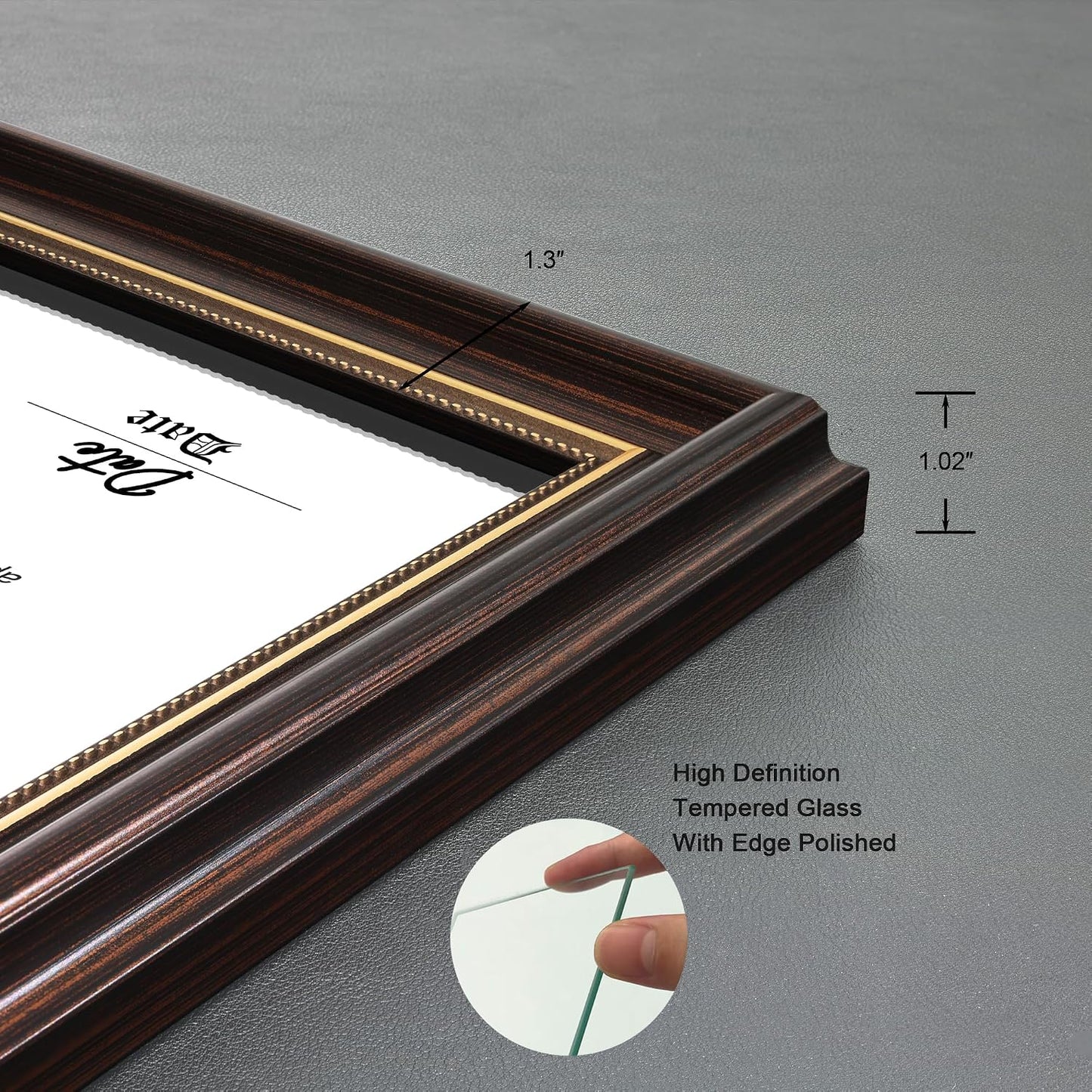 8.5x11 Diploma Frames Certificate Document Frame,1 Pack Reddish Brown/Gold Trim with Real Glass for Wall Gallery or Tabletop display, Without Mat