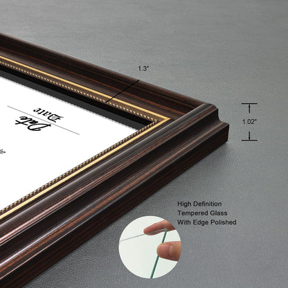 8.5x11 Diploma Frames Certificate Document Frame,1 Pack Reddish Brown/Gold Trim with Real Glass for Wall Gallery or Tabletop display, Without Mat