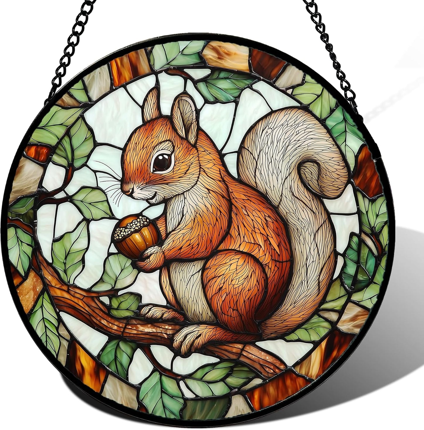 DASTOLL Stained Glass Window Hanging, Squirrel on a Branch Suncatcher Diamond Glass Panel Animal Sun Catchers Decor for Birthday for Women, Men, Wife, Aunt, and Mom 14.9x14.9 in