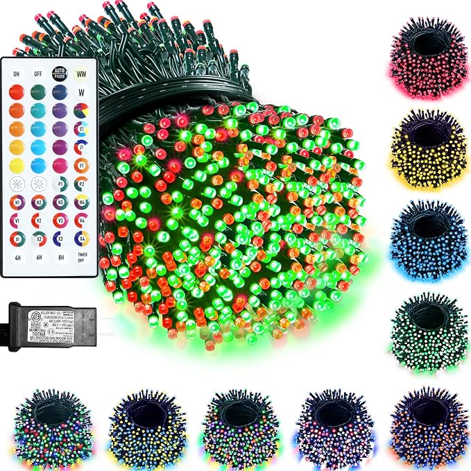 Lovelite 164FT Christmas Lights Outdoor, 35 Colors Changing 500 LED String Lights Green Wire Remote Timer, Waterproof Halloween Light for Indoor Outdoor Holiday Party Xmas Tree Wedding Decor