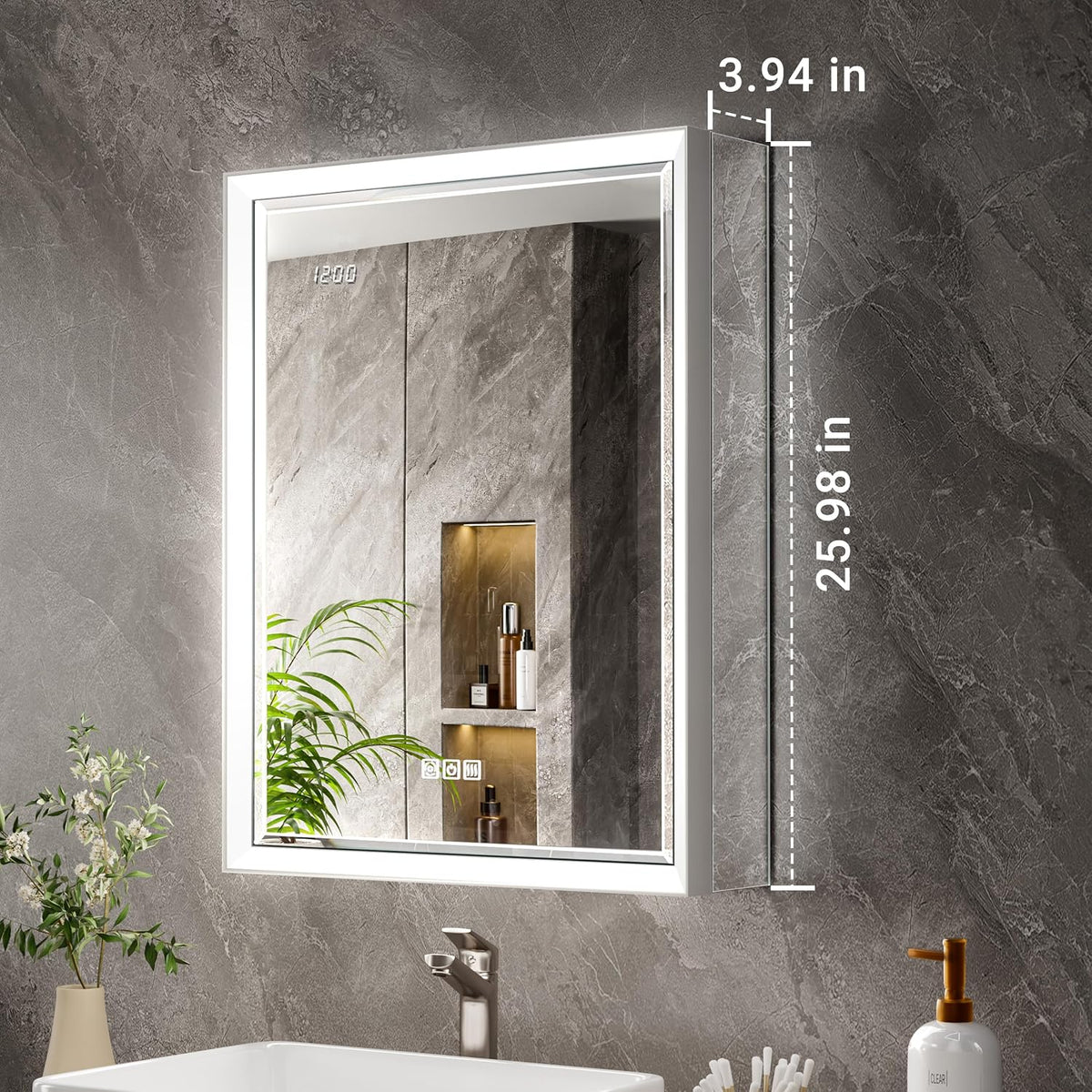 Side Mirrored Kits, 4'' W x 26'' H Decorative Side Mirrors Set of 2 for 26-Inch-Height Beveled Lighted Mirror Cabinet Surface-Mounting-Use Only (for Model-Anglora)
