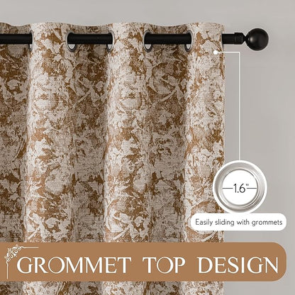 Beauoop Brown Floral Jacquard Blackout Curtains 63 Inches Long 2 Panels - Image 8